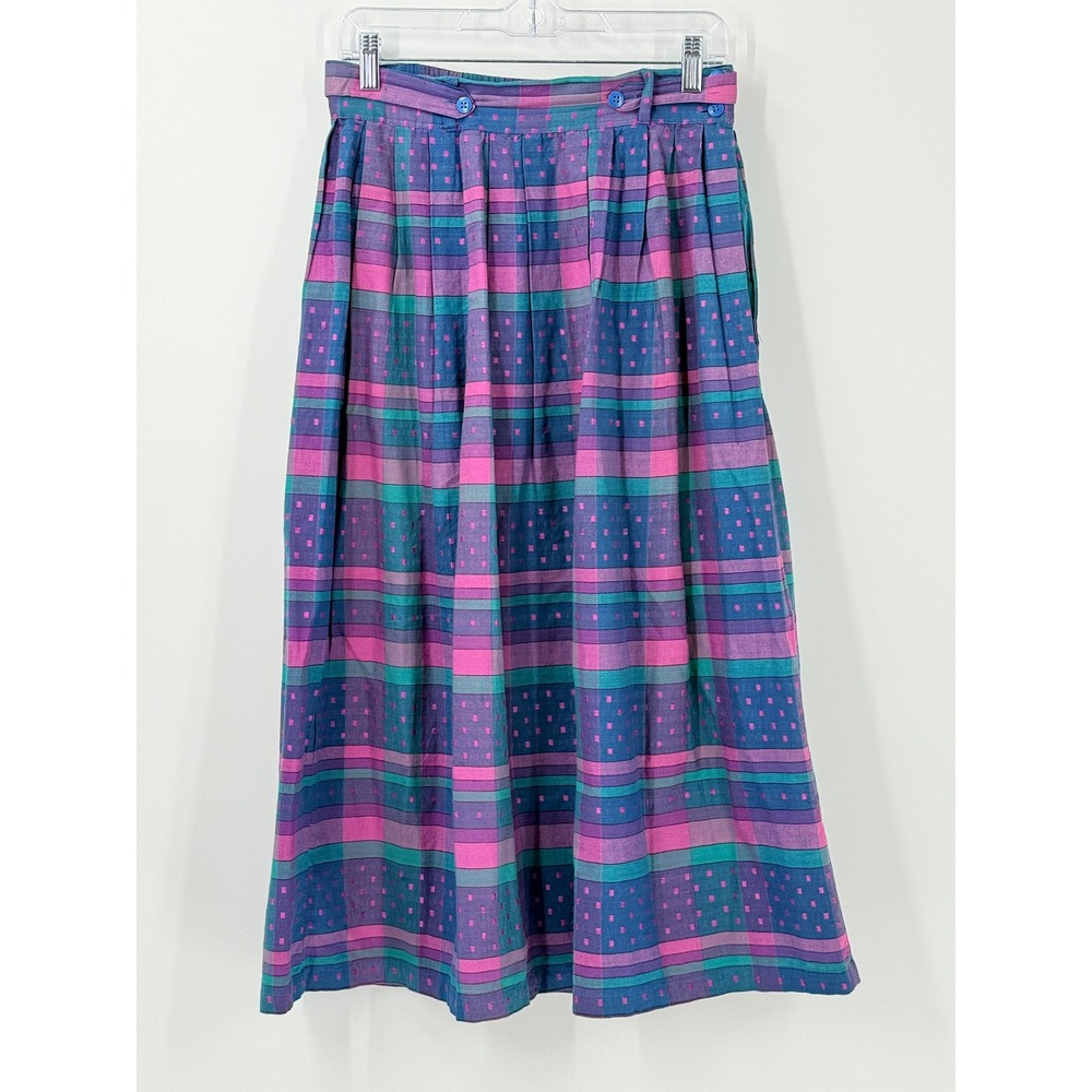 Vtg 80s Khazana Plaid Midi Skirt Womens sz M modest cottagecore cutsie country